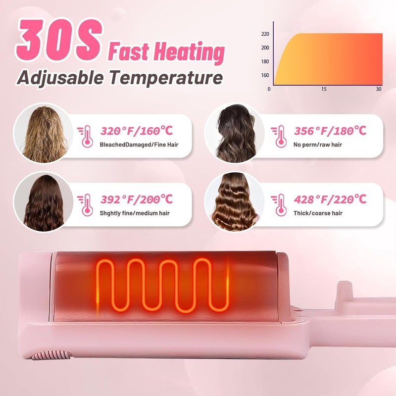 ZWIKAGEF Deep Beach Waver & Curling Iron, Ionic Waver Hair Curler Tool, Ceramic 3 Barrel Curler Wand for Short Hair Women (Pink) - Image 4